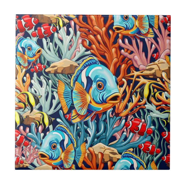 Tropical Fish Colorful Summer Vibes Ceramic Tile (Front)