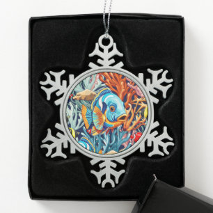 Tropical Fish Colorful Summer Vibes Snowflake Pewter Christmas Ornament