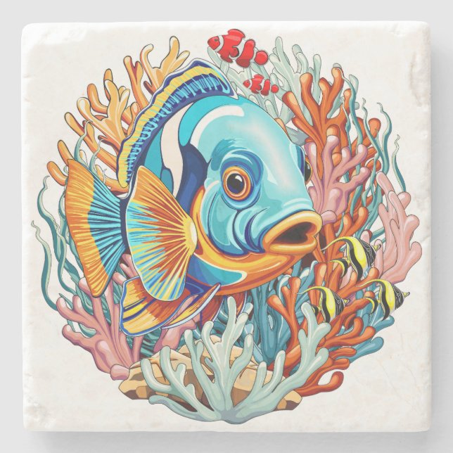 Tropical Fish Colorful Summer Vibes Stone Coaster (Front)