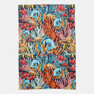 Tropical Fish Colorful Summer Vibes Tea Towel