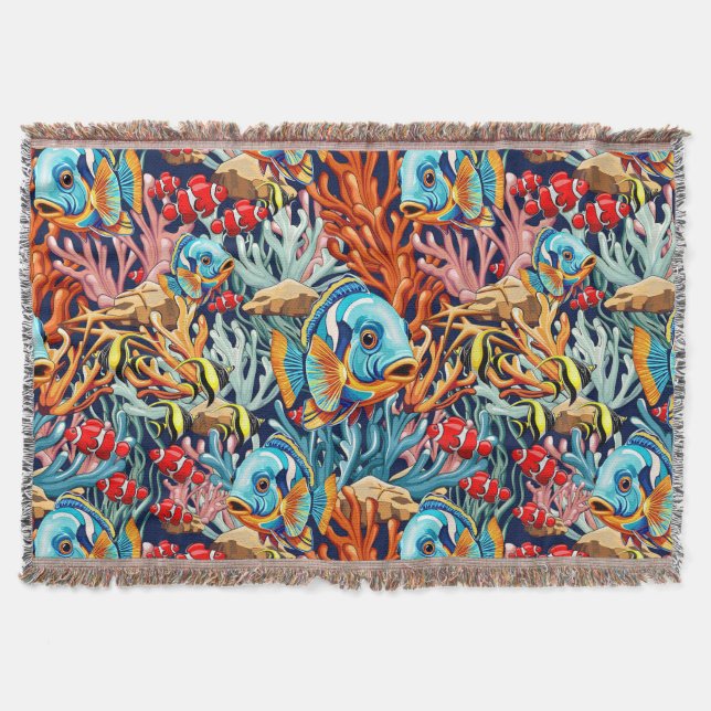 Tropical Fish Colorful Summer Vibes Throw Blanket (Front)
