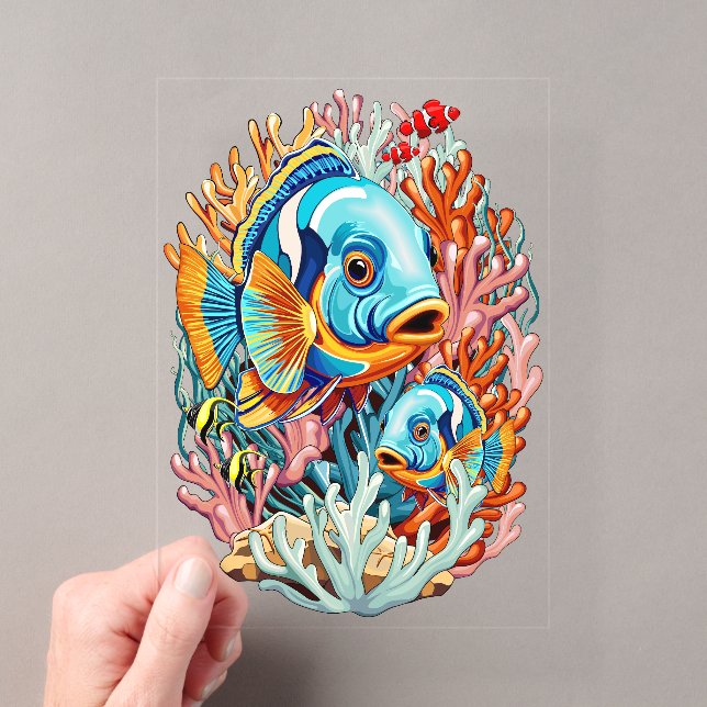 Tropical Fish Colourful Summer Vibes Acrylic Invitations (Insitu (Handheld))