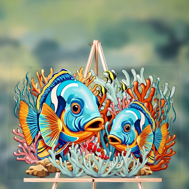 Tropical Fish Colourful Summer Vibes Acrylic Sign (Neutral)