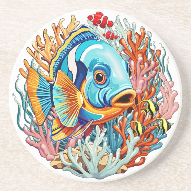 Tropical Fish Colourful Summer Vibes Coaster (Front)