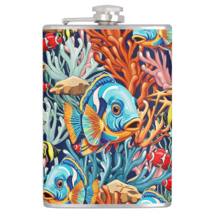 Tropical Fish Colourful Summer Vibes Hip Flask
