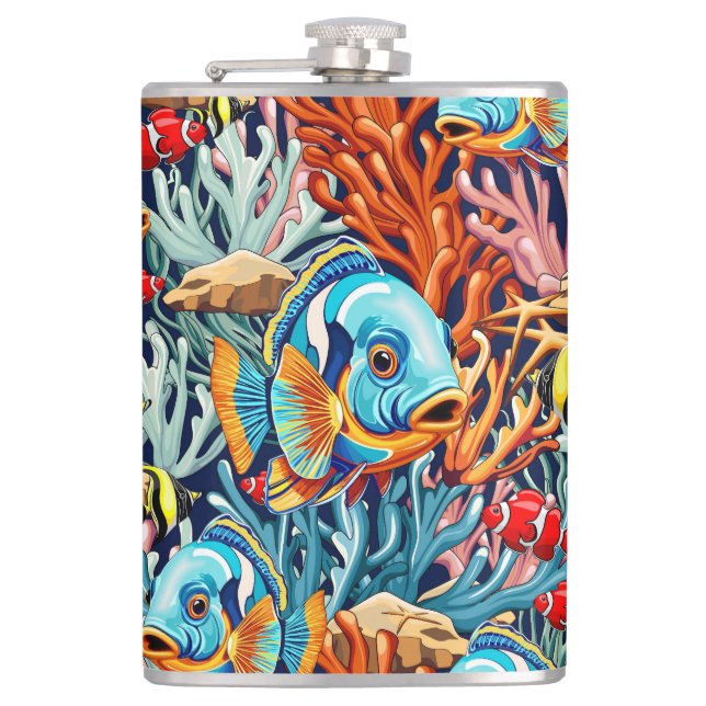 Tropical Fish Colourful Summer Vibes Hip Flask (Front)