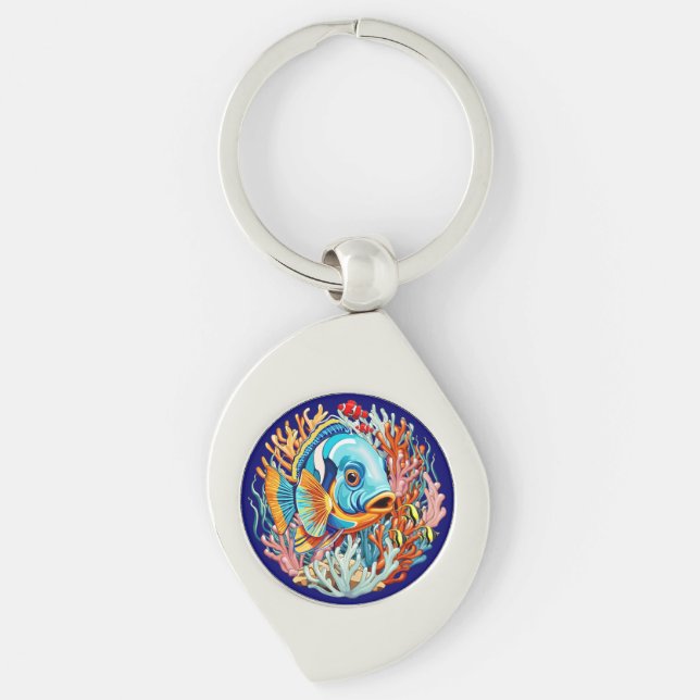Tropical Fish Colourful Summer Vibes Key Ring (Front)