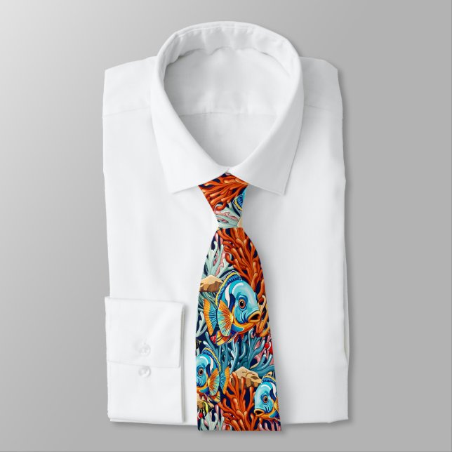 Tropical Fish Colourful Summer Vibes Tie (Tied)