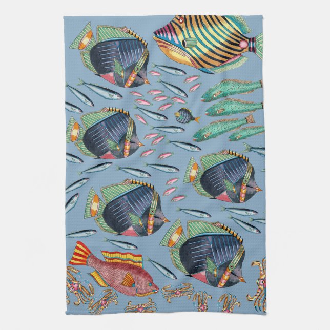 Tropical Fish Coral Reef Tea Towel (Vertical)