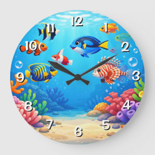 Tropical Fish Fishbowl  Large Clock