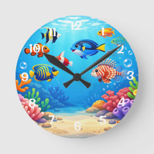 Tropical Fish Fishbowl  Round Clock