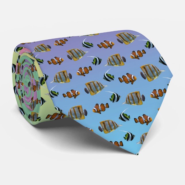Tropical Fish Frenzy Tie Double Sided (Rainbow) (Rolled)