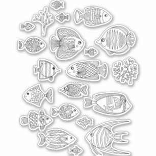 Tropical Fish Line Art Drawing Sticker