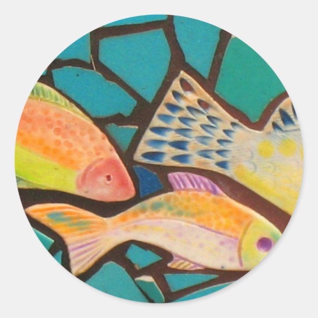 Tropical Fish Mosaic Classic Round Sticker (Front)