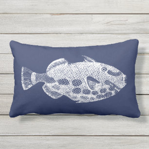 Tropical Fish Navy Blue White Outdoor  Lumbar Pill Lumbar Cushion