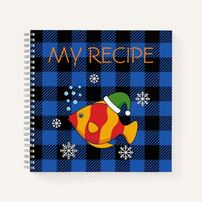 Tropical Fish on Blue Buffalo Pattern | Add Text Notebook (Front)