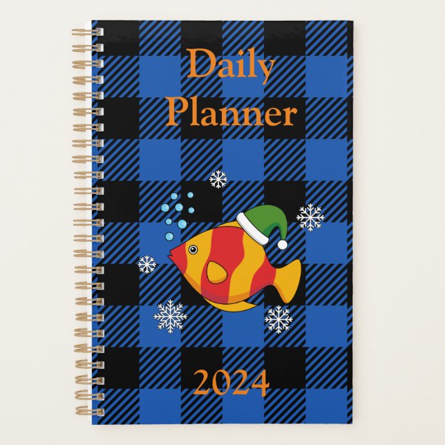 Tropical Fish on Blue Buffalo Pattern | Add Text Planner (Front)