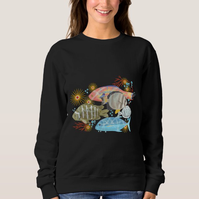 Tropical Fish On Teal Blue Sweatshirt (Front)