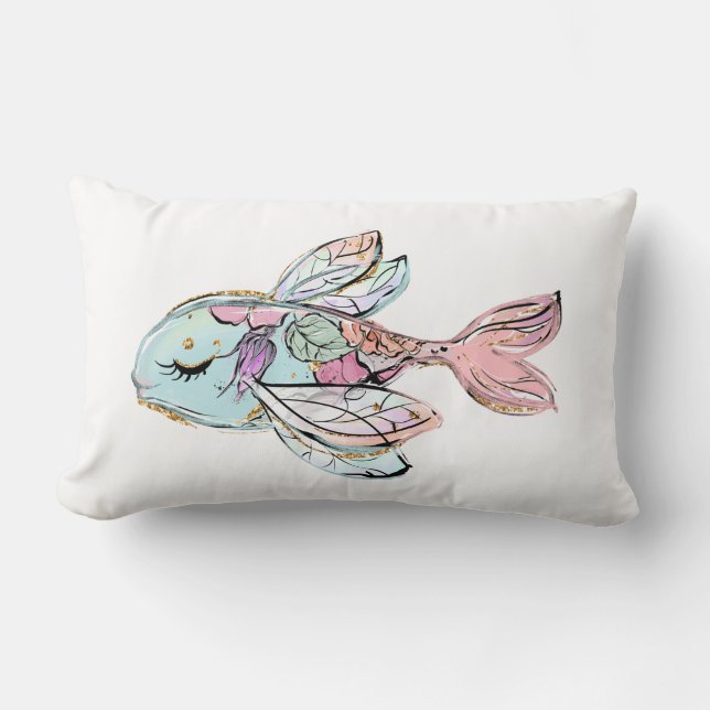 Tropical Fish Peach and Blue Pillow (Front)