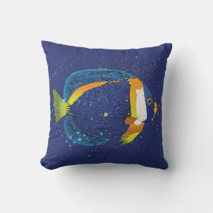 Tropical Fish Print Navy Blue and Yellow Nature Cushion