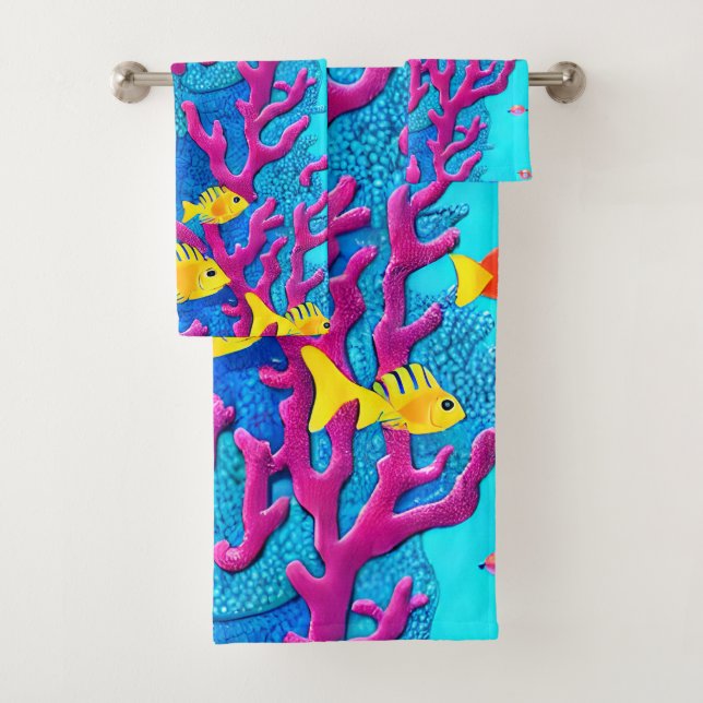 Tropical Fish Seamless Pattern Bath Towel Set (Insitu)