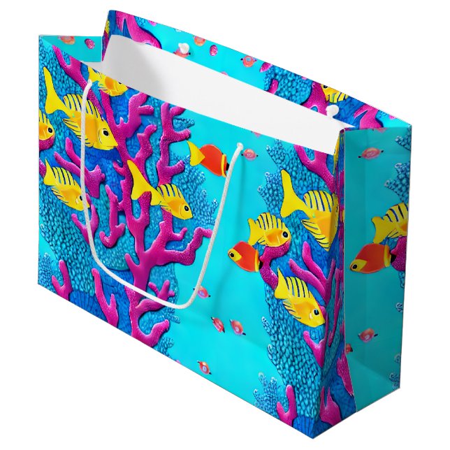 Tropical Fish Seamless Pattern Large Gift Bag (Front Angled)