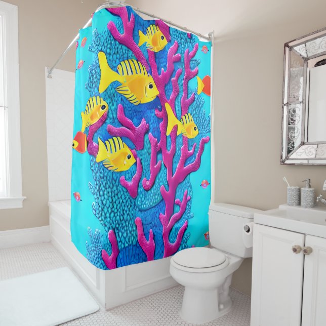 Tropical Fish Seamless Pattern Shower Curtain (In Situ)