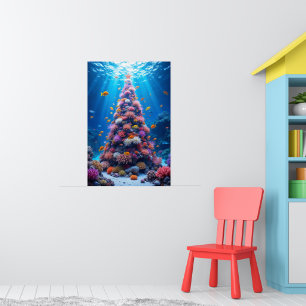 Tropical Fish Swimming Around Christmas Coral Tree Poster