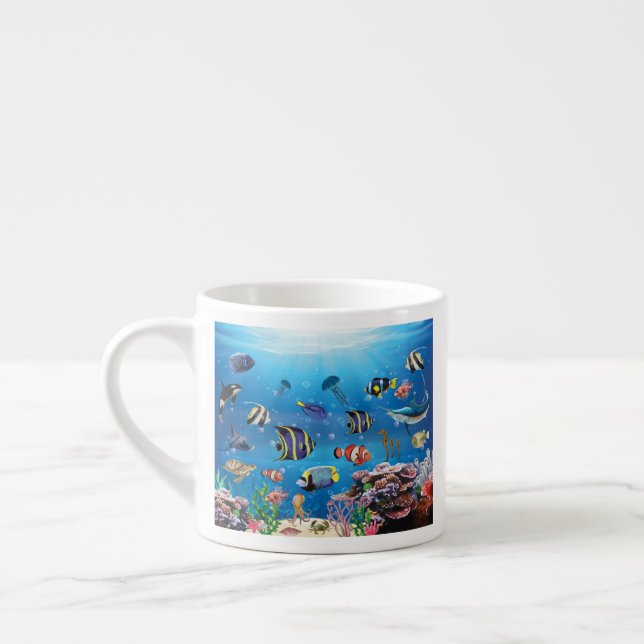 Tropical Fish swimming Seabed Espresso Cup (Left)