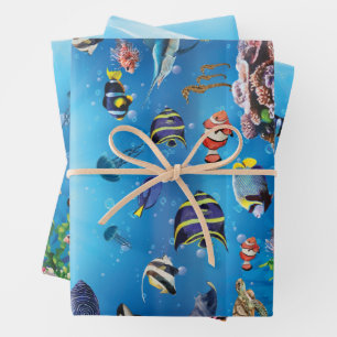 Tropical Fish swimming Seabed Wrapping Paper Sheet