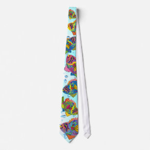 Tropical Fish Tie-Whimsical Art, Water Background Tie
