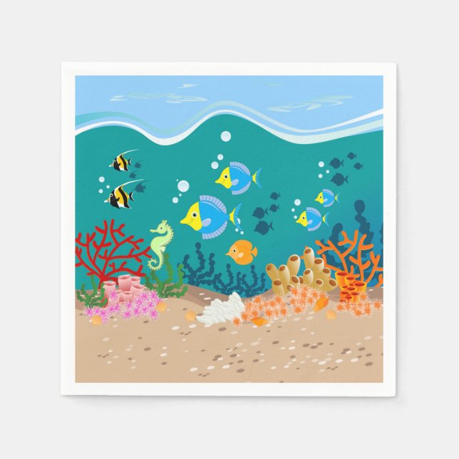 Tropical fish under the sea birthday party napkin (Front)