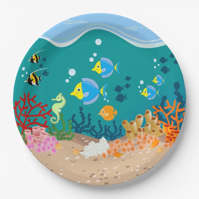 Tropical fish under the sea birthday party paper plate (Front)