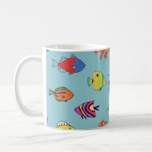 Tropical fish, vintage line pattern coffee mug