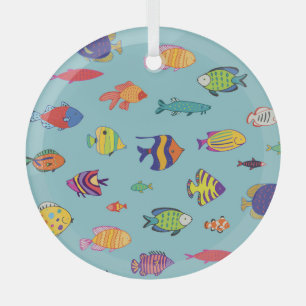 Tropical fish, vintage line pattern glass tree decoration