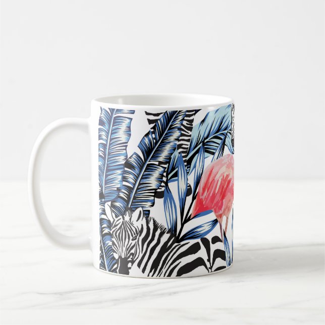 Tropical Flair: Flamingo Zebra Paradise Coffee Mug (Left)