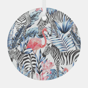 Tropical Flair: Flamingo Zebra Paradise Glass Tree Decoration