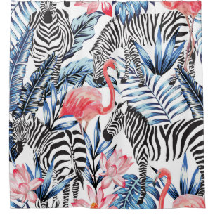 Tropical Flair: Flamingo Zebra Paradise Shower Curtain
