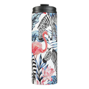 Tropical Flair: Flamingo Zebra Paradise Thermal Tumbler