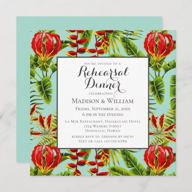 Tropical Flame Lily Chic Modern Floral Invitation (Front/Back)