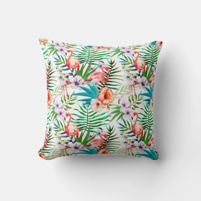 Tropical Flamigos  And Palm Trees Throw Pillow (Front)