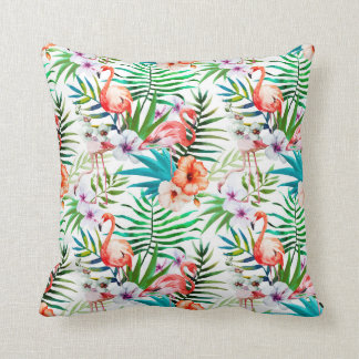 Tropical Flamigos  And Palm Trees Throw Pillow