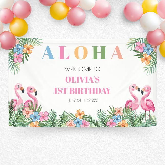 Tropical Flamingo Aloha Girl 1st Birthday Welcome Banner (Tropical Flamingo Aloha Girl 1st Birthday Welcome Banner)