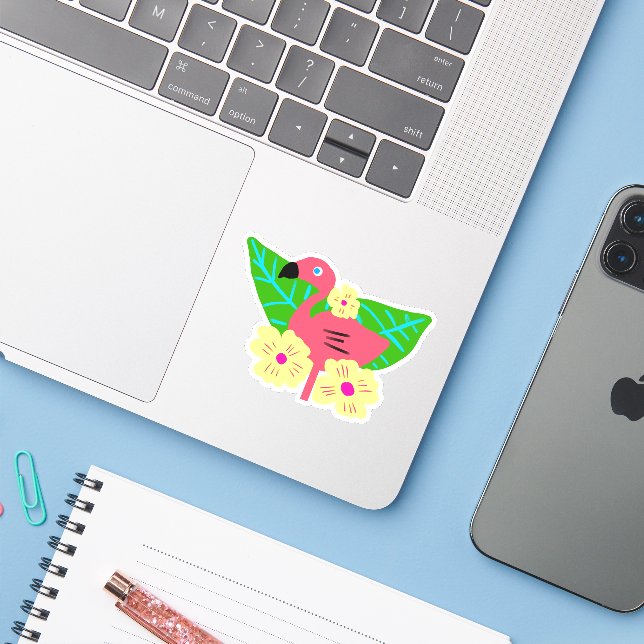 Tropical Flamingo and Flowers (Laptop w/ iPhone)