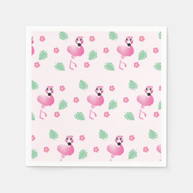 Tropical Flamingo And Flowers Pattern Light Pink Napkin (Front)