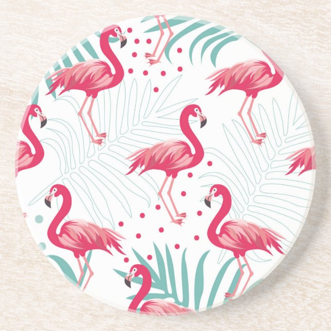 Tropical flamingo and leaves, summer pattern. coaster (Front)