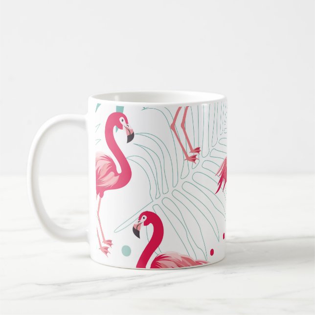 Tropical flamingo and leaves, summer pattern. coffee mug (Left)