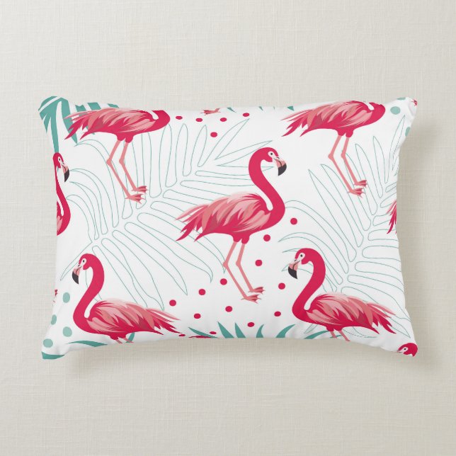 Tropical flamingo and leaves, summer pattern. decorative cushion (Front)