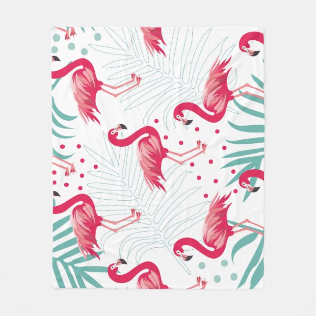 Tropical flamingo and leaves, summer pattern. fleece blanket (Front)