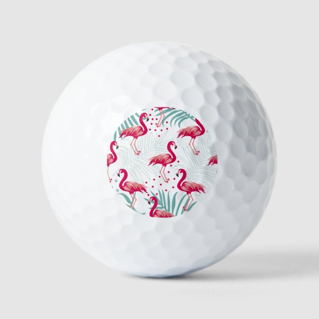 Tropical flamingo and leaves, summer pattern. golf balls (Front)